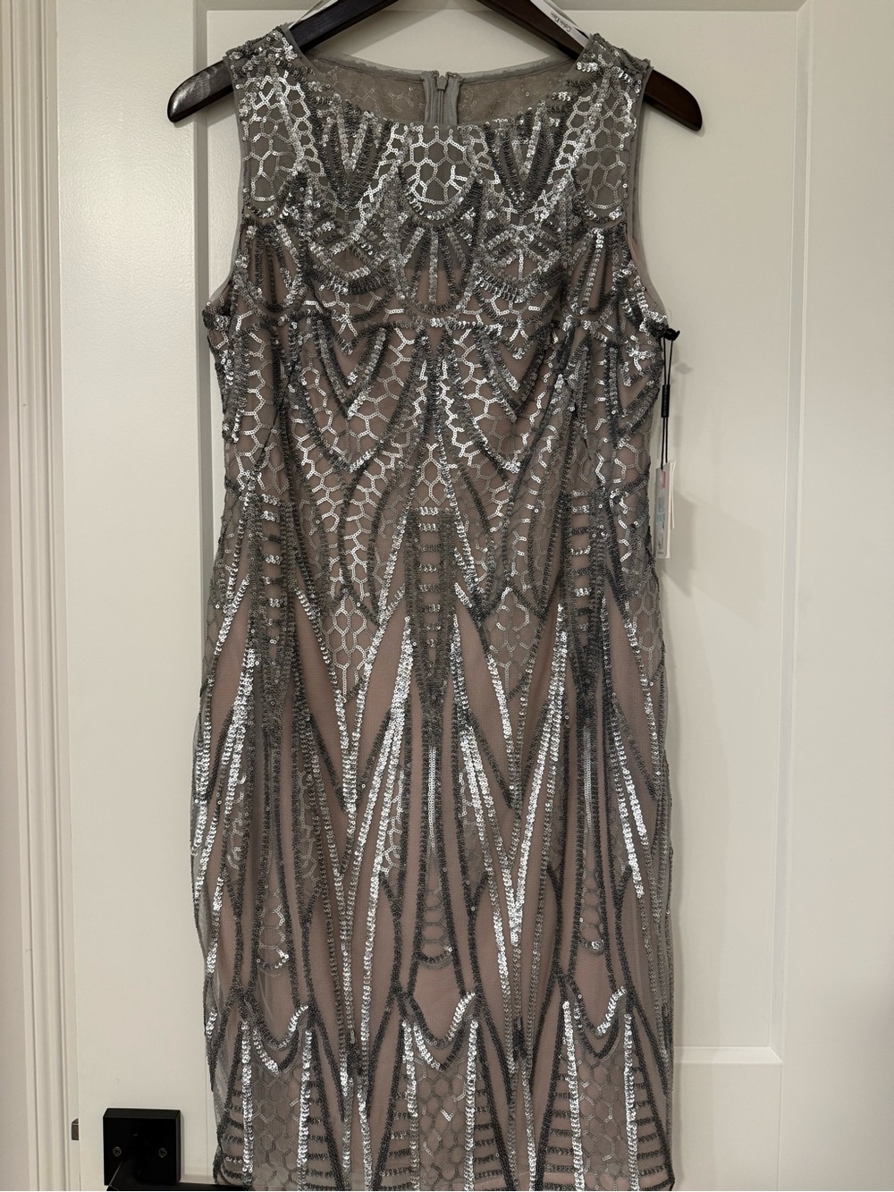 Calvin Klein Silver Beaded Midi Dress